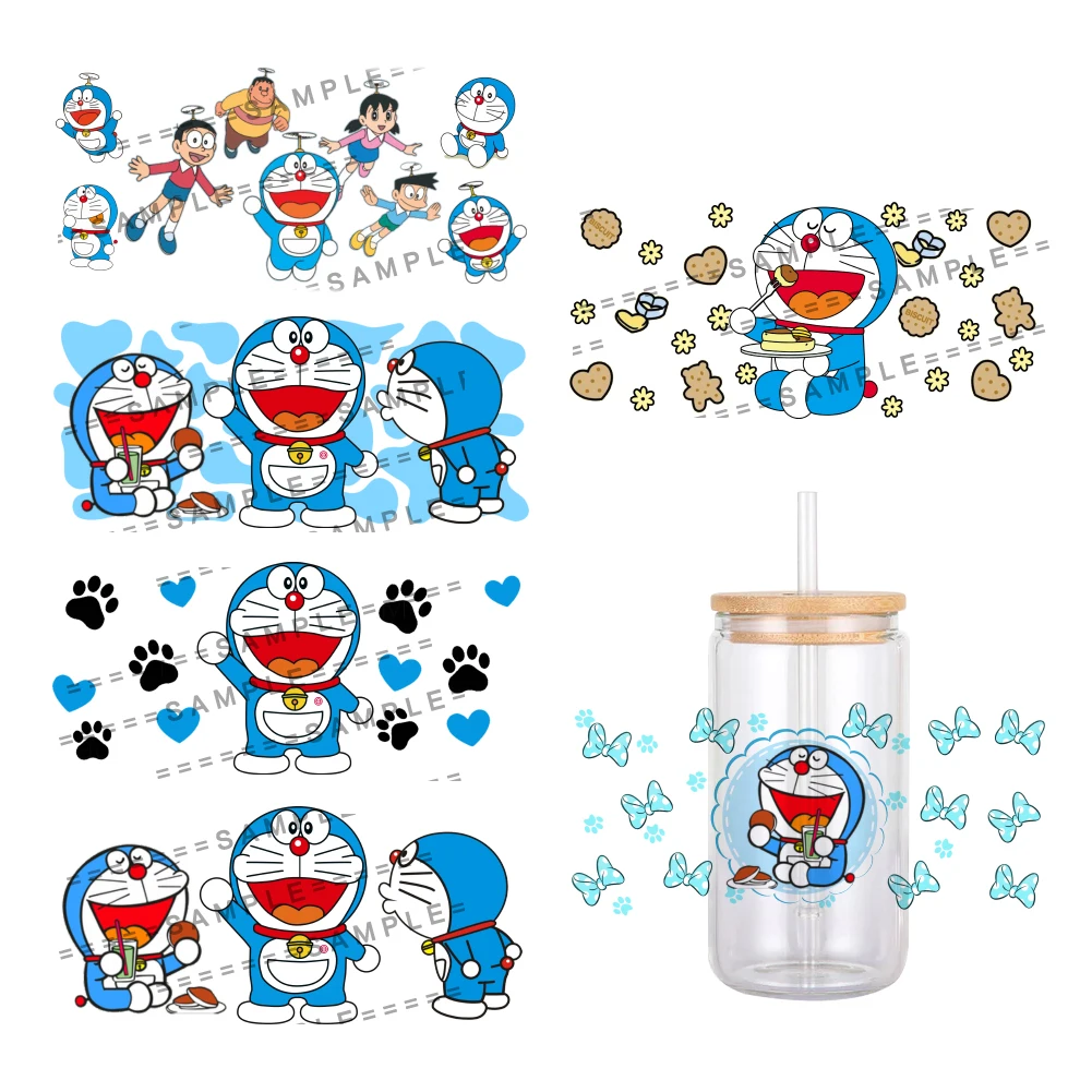 Japanese Cartoon Doraemon Pattern UV DTF Transfer Sticker Waterproof Transfers Decals For 16oz Glass Cup Wrap Stickers