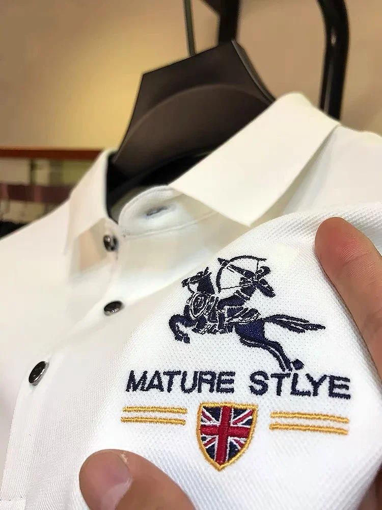 

Рубашка-поло мужская из 100% хлопка, брендовая футболка с вышивкой и длинными рукавами, модная деловая рубашка-поло с лацканами, повседневный топ на осень