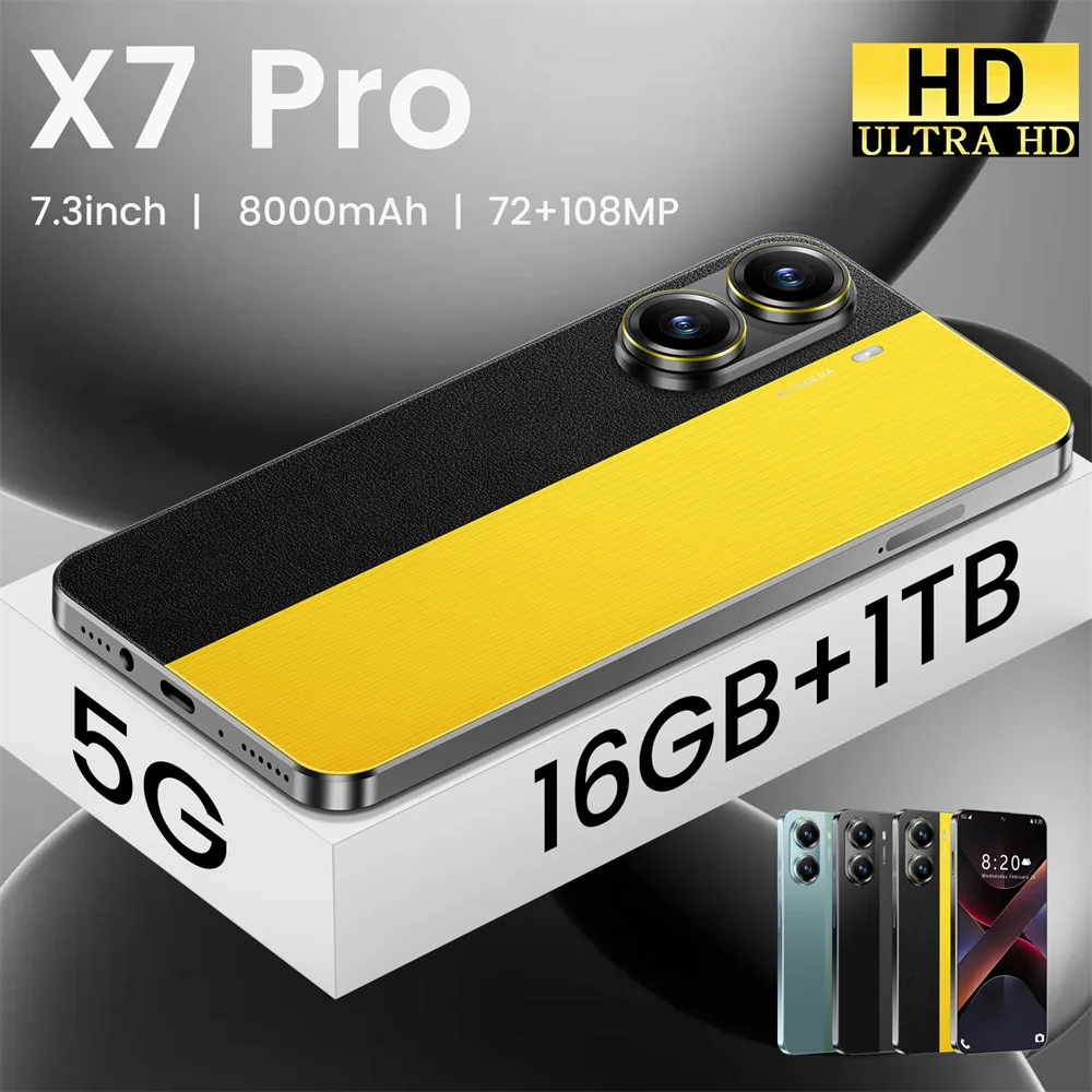 2025 New X7 Pro Case for 7.3HD Smartphone 5G Dual Card Android 14 Global Version 8000mAh Battery