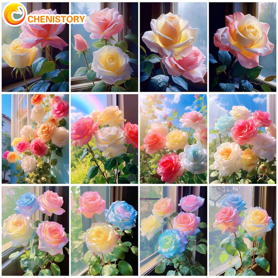 

CHENISTORY 60x75cm DIY Oil Painting By Numbers For Adults Flower Picture By Number Chinese Rose Frame DIY Gift Home Artwork