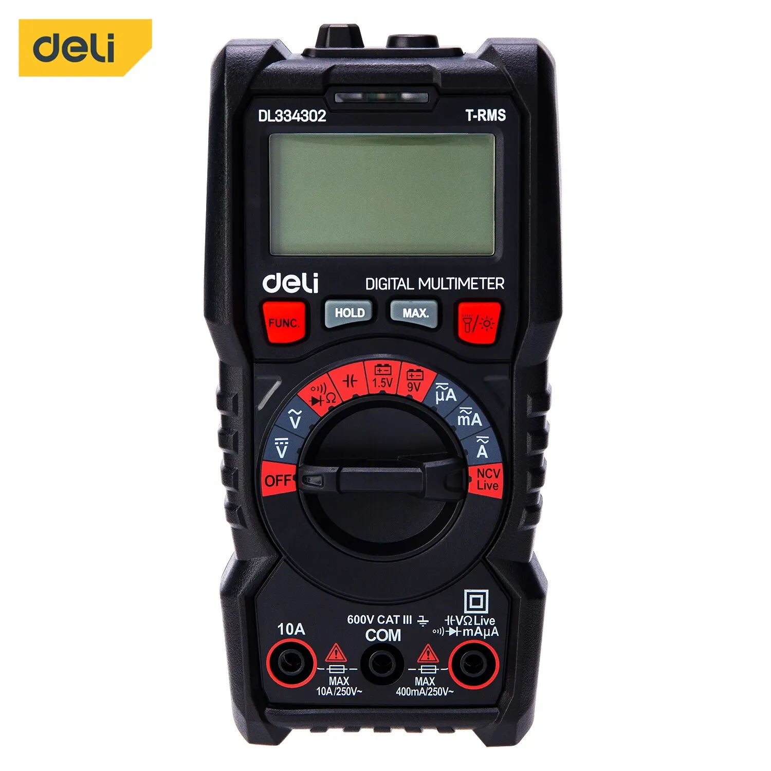 Deli Handheld Multimeter LCD Digital Multimeter Ammeter Ohm Tester AC/DC Manual Range Overload