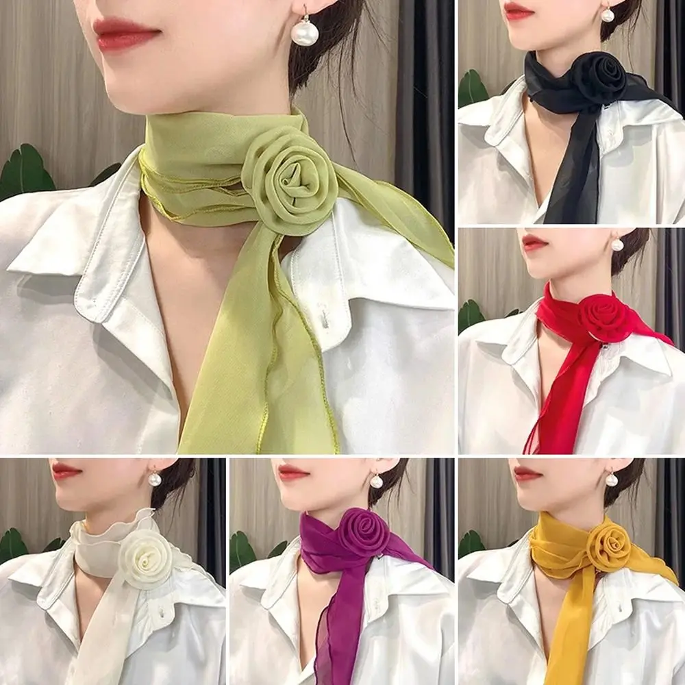 Stylish Luxury Chiffon Scarf Trendy Elegant Floral Scarf Shawl Versatile Detachable Rose Decor Neck Scarf For Women Girls Gifts