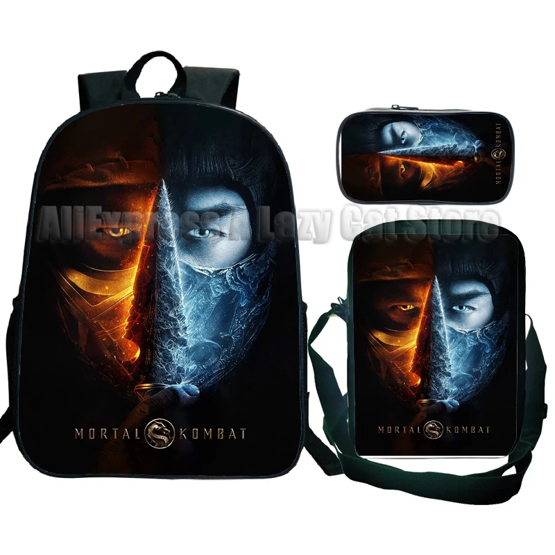 3pcs Mortal Kombat Backpack Students Boys Girls Cartoon School Bags Children Anime Bagpacks Kids Rucksack Unisex Travel Knapsack 2