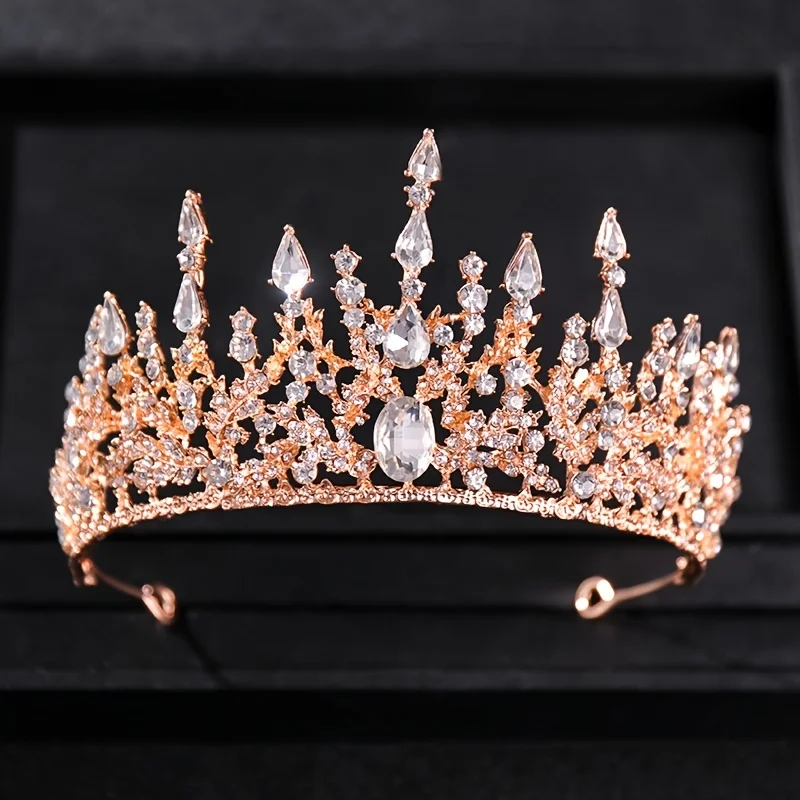 Barock Retro Bronze Violett Kristall Braut Tiaras Krone Strass Festzug Diadem Schleier Tiara Stirnbänder Hochzeit Haarschmuck – Detail 3