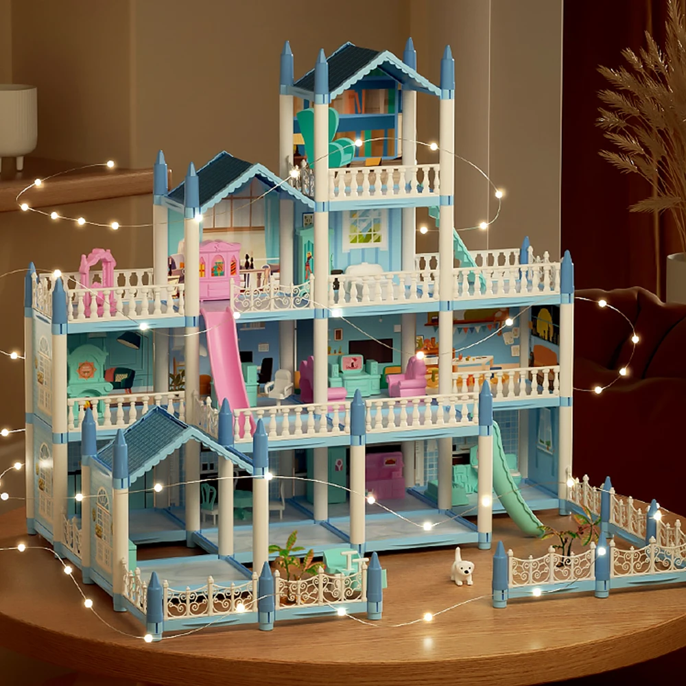 Dollhouse 3D Cartoon Doll Castle Villa Diy Set 1/12 Fantasy Doll House Assemble Scene Accessories With Led Lights Girl Birthday 4