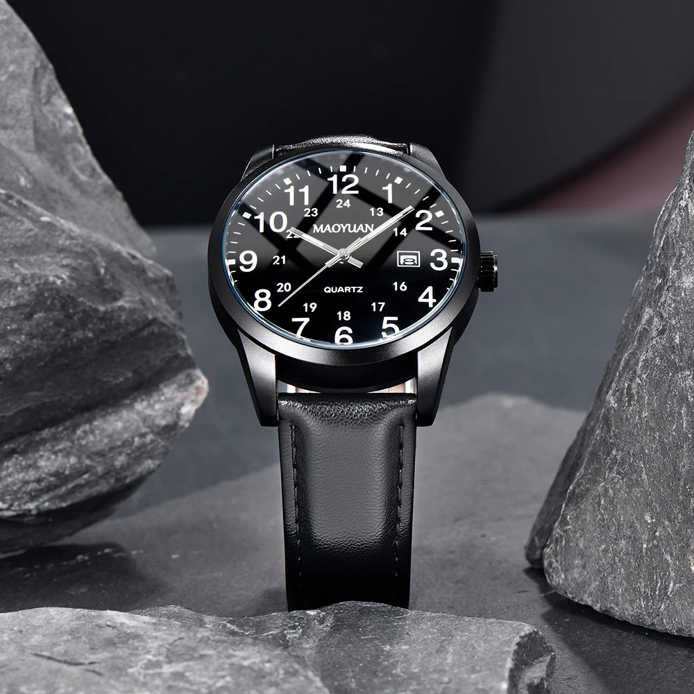 MAOYUAN 2025 New Top Men's Watch Calendar Sports Leisure Fashion Style Brown Black Leather Waterproof Quartz Watch 4