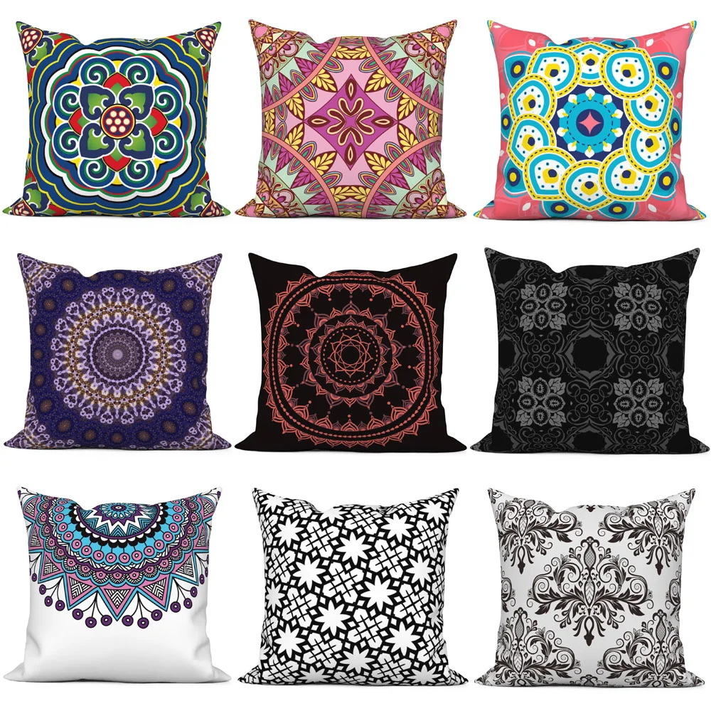 

Ethnic Floral Printed Cushion Cover Mandala Flower Pillowcase Polyester Linen Velvet Sofa Bedroom Cushions Home Decor Pillow
