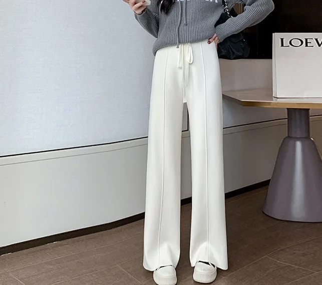 Wide Leg Pants Women's Autumn and Winter 2023 High Waist Thickened Knitted Floor Towers Straight Tube Casual Pants