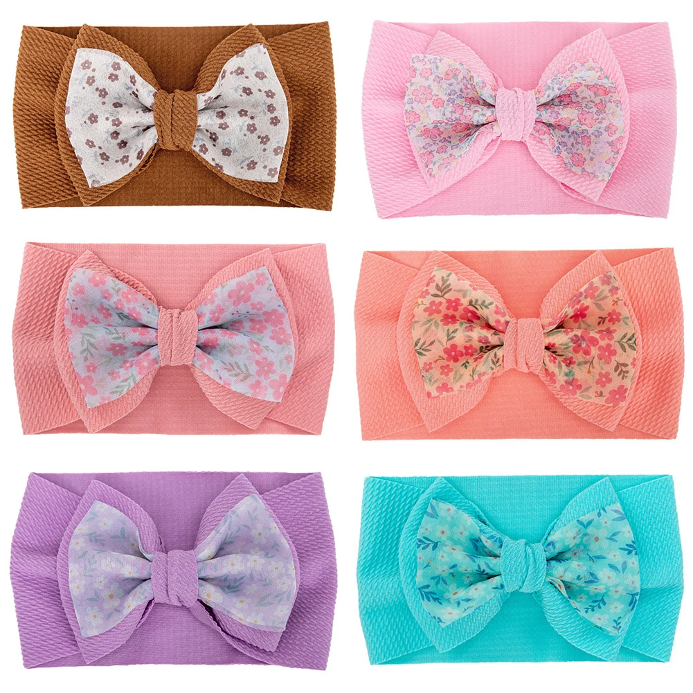 

Corngrain Printed Fabric Bow with Organza Mesh Wide Headband for Newborn Baby Girls Kids Floral Printed Turban Hairbow Hairband