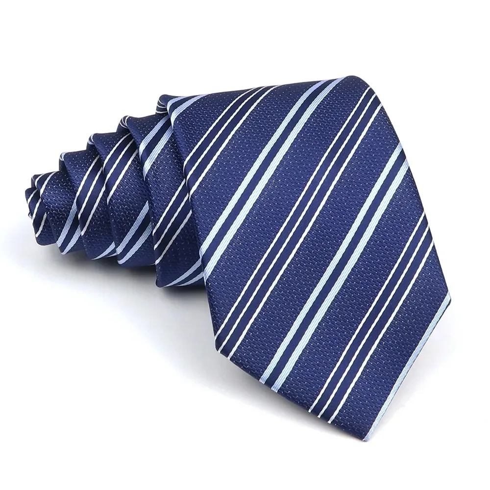 Men's Polyester 8cm Ties Vintage Navy Blue Striped Paisley Pattern Jacquard Weave Necktie Business Wedding Party Accessory Gift