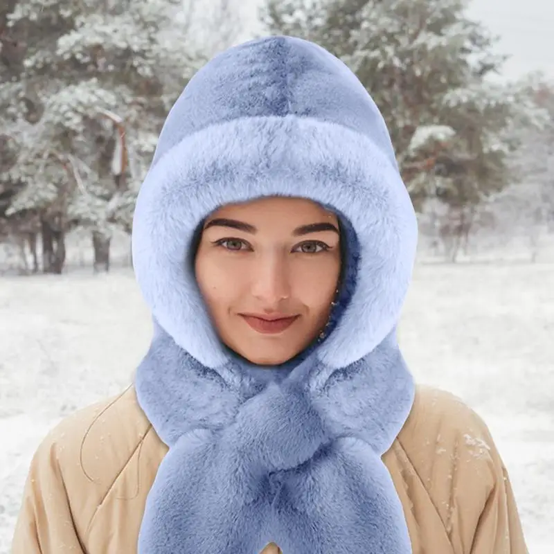 Windproof Hooded Scarf Warm Hat 2 In 1 Windproof Hooded Scarf Sherpa Hood Soft Plush Winter For Women Cold Weather