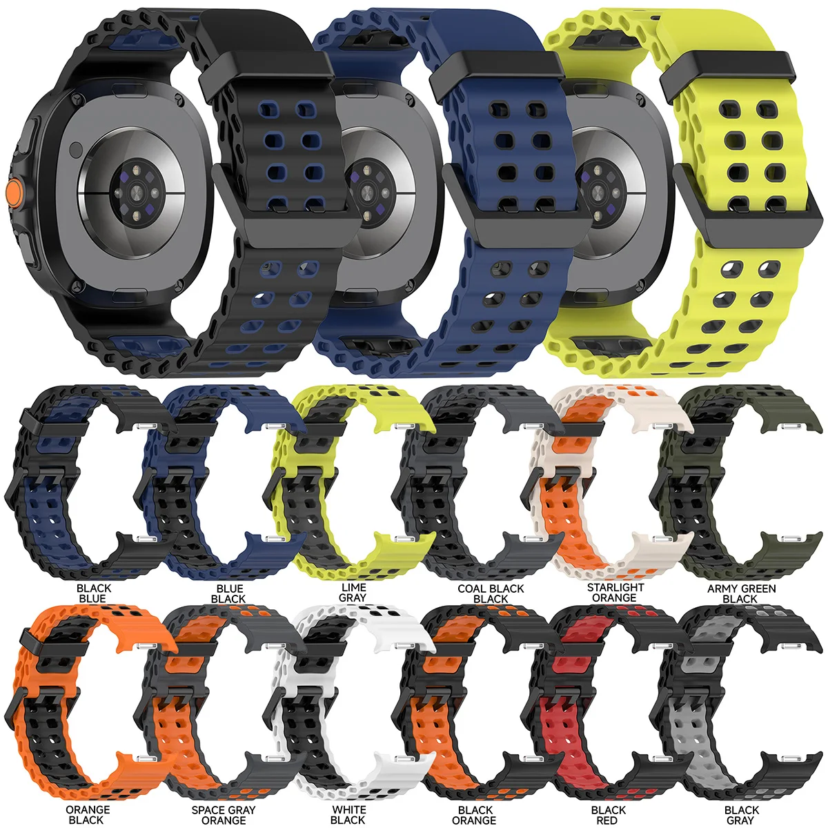 Two-Tone Silicone Sport Band Replacement for Galaxy Watch 8 Classic 46MM