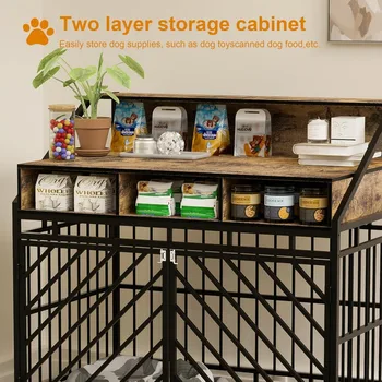 43.3‘’ Dog Furniture Crate with Drawers for Meduim Large Dogs Breeds, Wooden Steel Pet Kennel Decorative End Table 2