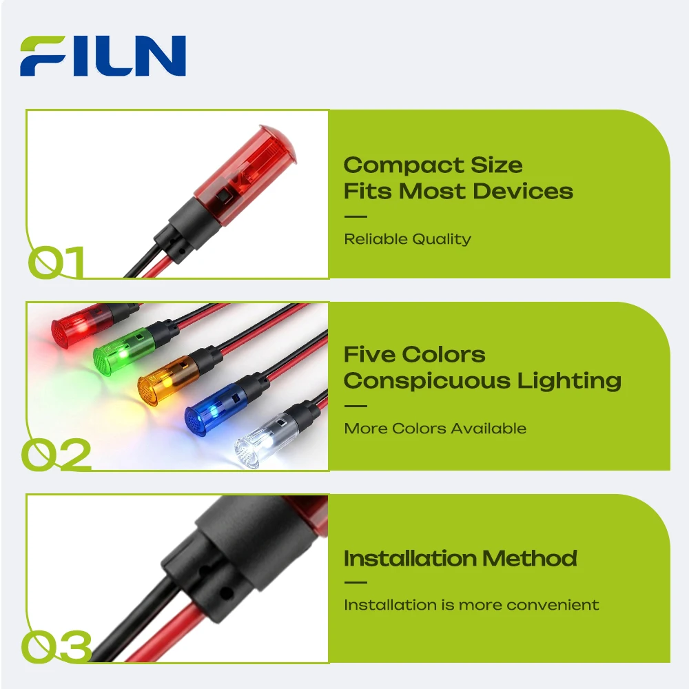 FILN 3PCS 8mm IP67 방수 LED 표시등 12V-24V 사전 배선 마운트 상태 표시등 (자동차, 보트, 산업 제어, 대시보드용)