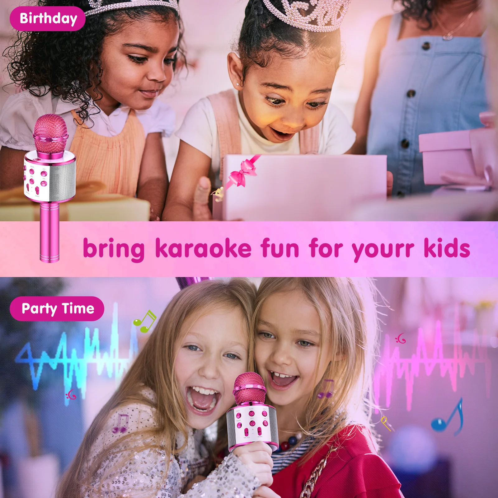 Children's karaoke microphone, girl's Bluetooth microphone, birthday gift for girls and boys 4, 6, 8 10 year old children's toys 5