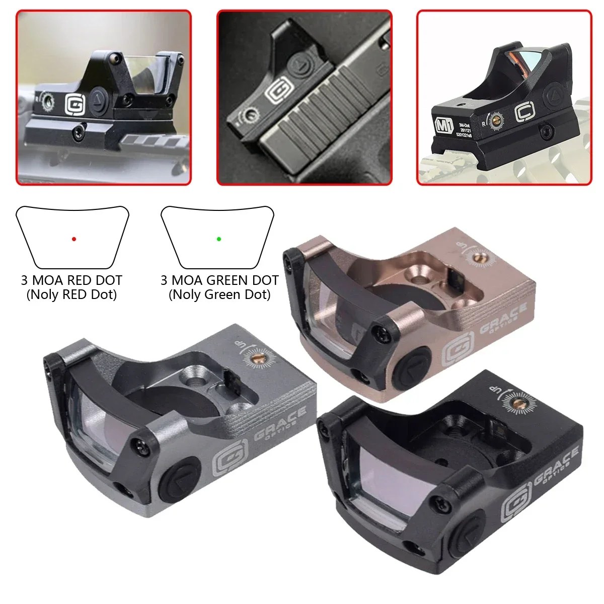 Tactical Grace Optics M1 Red Dot Sight Reflex Scope For Pistol Glock 17 19 With 1913 Mount Hunting Riflescope