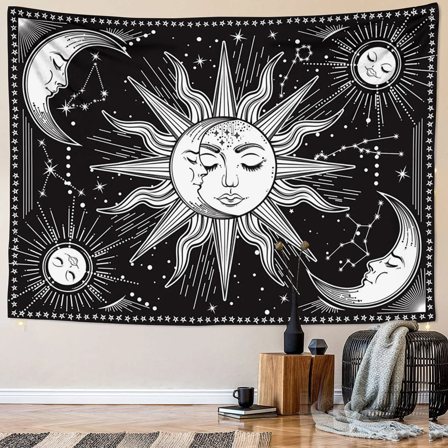 

6 sizes Tarot cards sun moon tapestry wall hanging black and white mystical divination witchcraft tapestry room livingdecoration