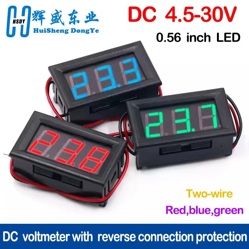 10 Pezzi Voltmetro LED 0,56 Pollici DC 4,5-30V – Display Digitale Rosso – 2 Fili