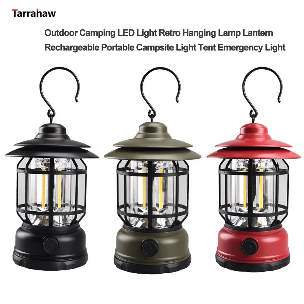 

New Outdoor Camping LED Light Retro Hanging Lamp Lantern Rechargeable Portable Campsite Light Tent Emergency Light