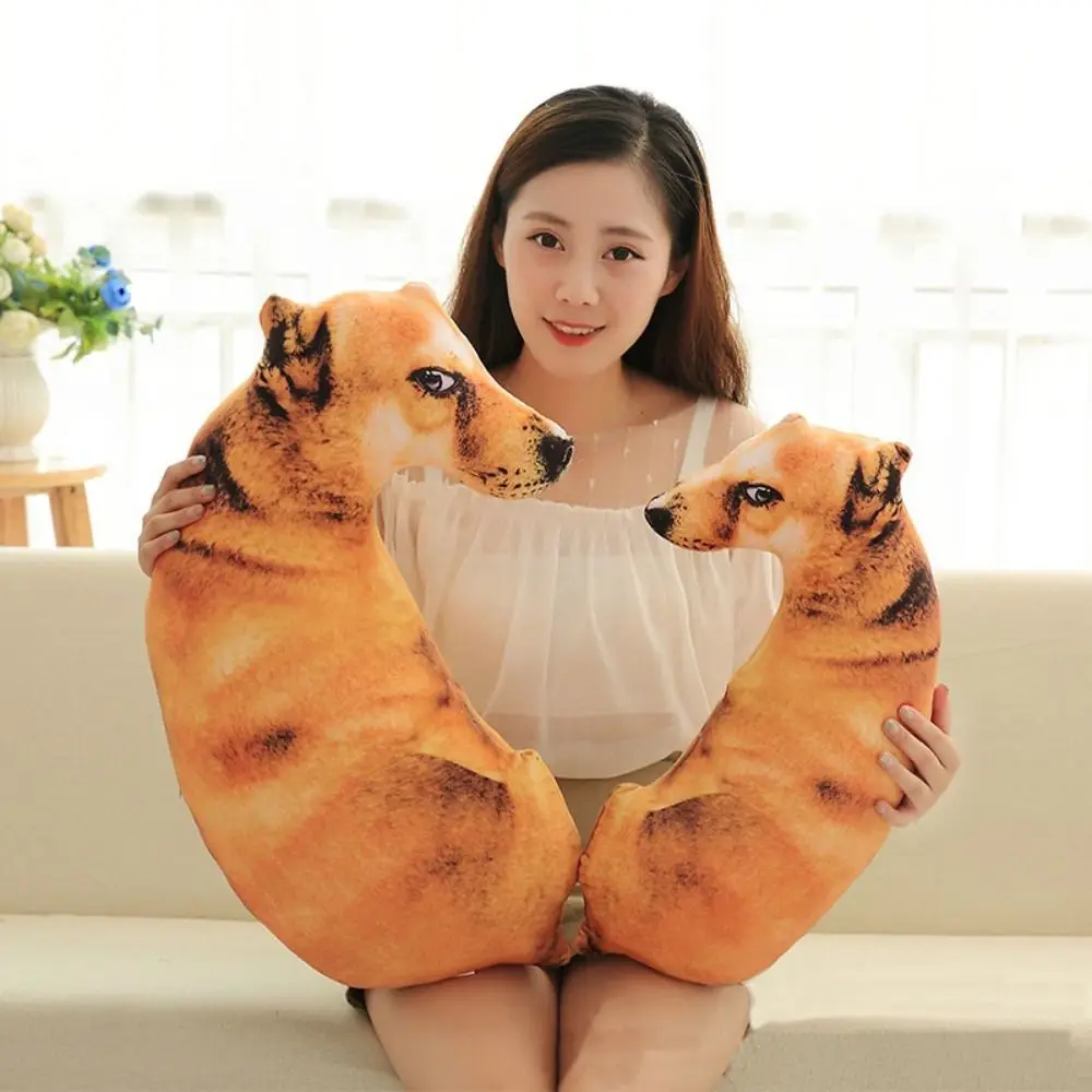 3D Lifelike Animal Cute Bend Dog Printed Throw Pillow Funny Dog Head Cosplay Children Favorite Toy Cushion for Home 2