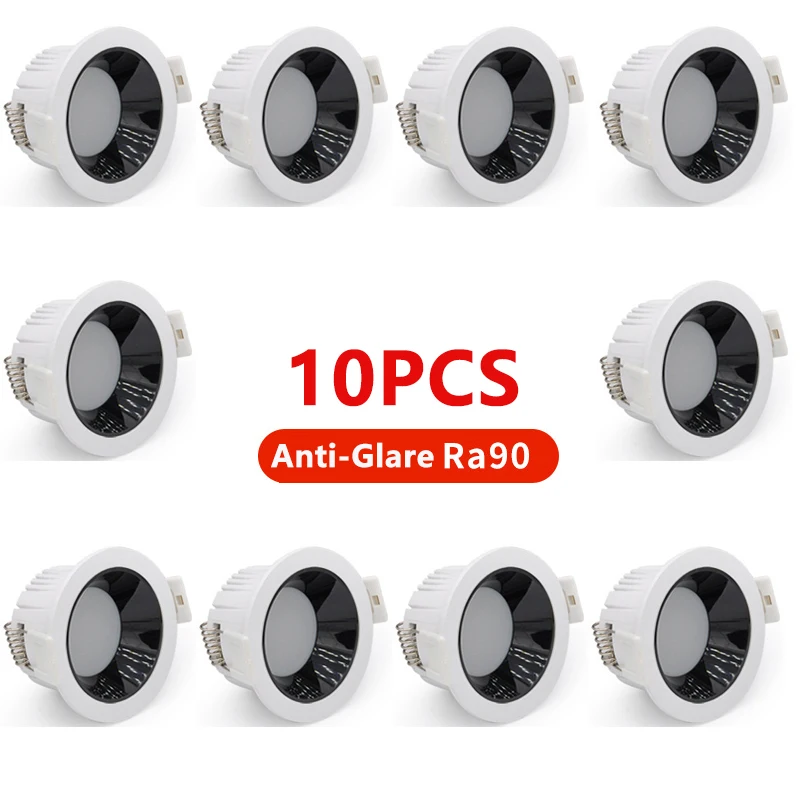 10PCS LED Downlight Recessed Ceiling Lamp 5W 7W Anti-Glare Eye Protection Ceiling Lamp Round Panel Down Lights AC85-265V Ra&ge;90