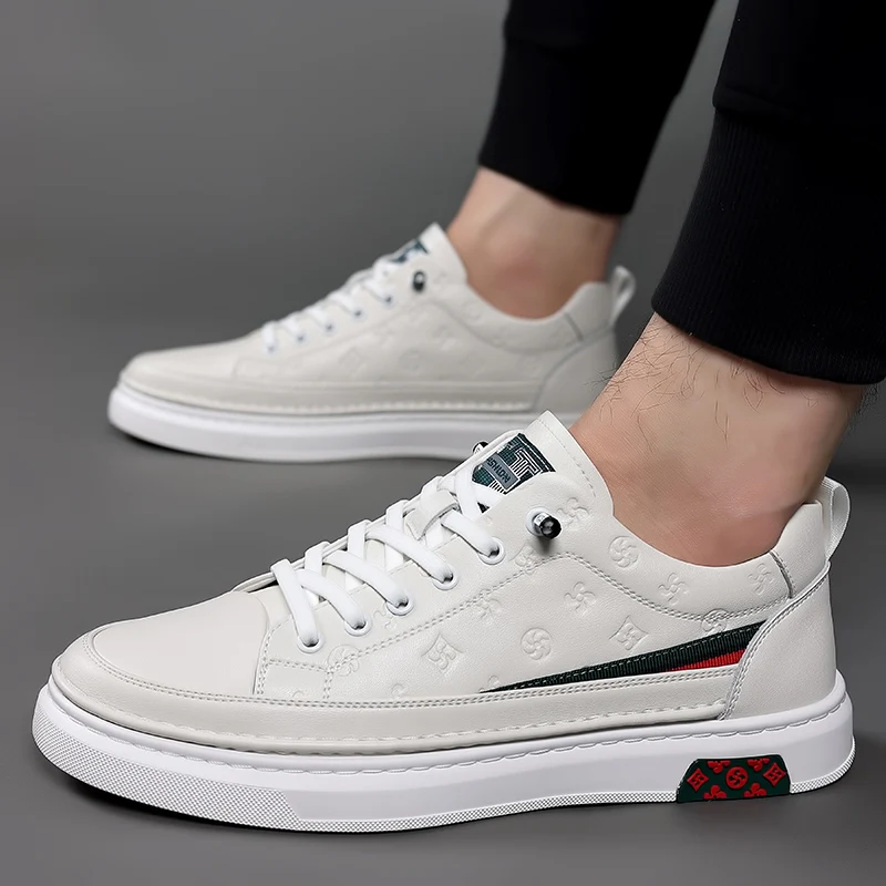 2024 Spring and Autumn Men's Casual Shoes White Soft Leather Shoes Men's Sports Shoes