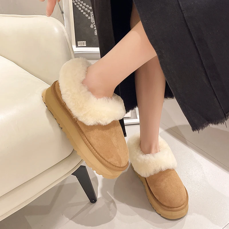 NEW Natural Wool Woman Snow Boots 2024 Real Sheepskin Women's Women Boots Women Shoes Flats Shoes Plus Size 42 Women Fluffy New