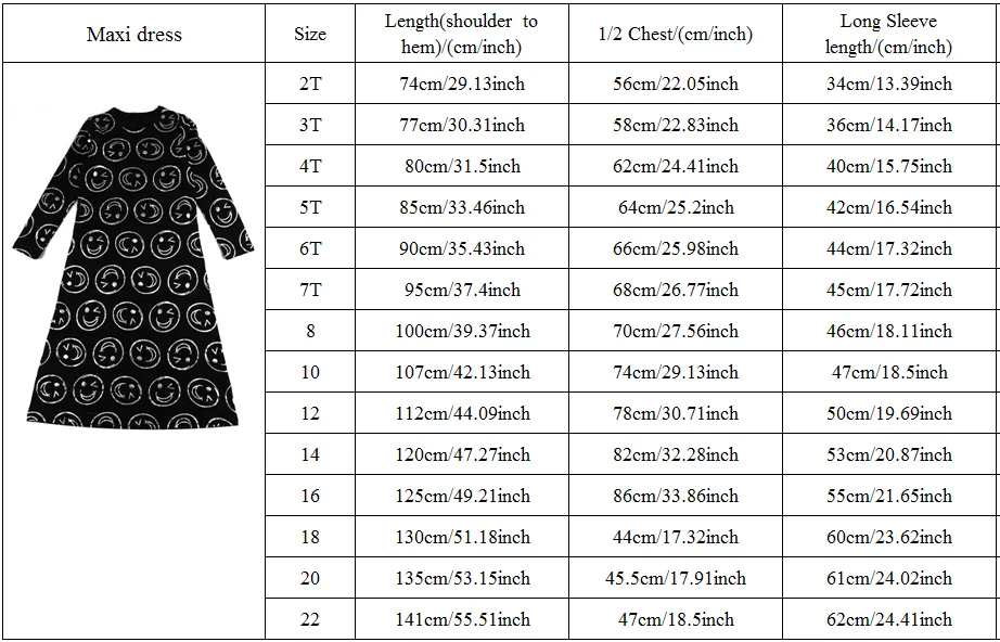AA-Mädchen-Nachthemd mit langen Ärmeln, Sommer- und Frühlingskleid mit Rundhalsausschnitt, Kinder-Nachthemd mit Smile-Print aus Baumwolle und Spandex – Detail 1