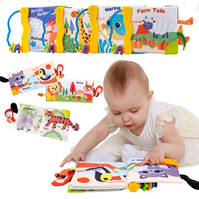 Baby Soft Cloth Book 3D Animal Touch Feel High Contrast Cloth Book,Early Development Interactive Stroller Soft Sensory Toys 1