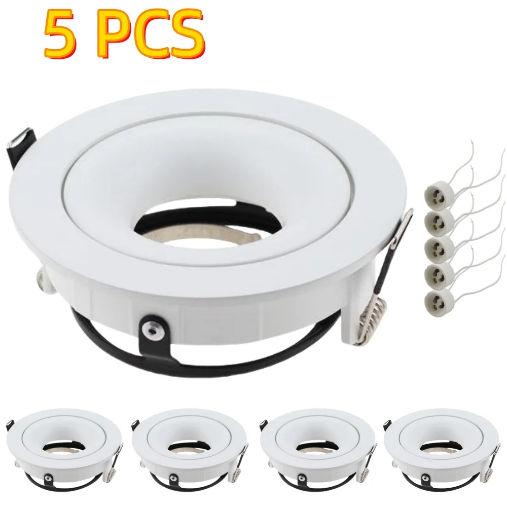 5pcs LED Spotlight Frame with GU10 Base Recessed Round Downlight Adjustable Angle Lamp for Kitchen Living Room Bedroom Lighting