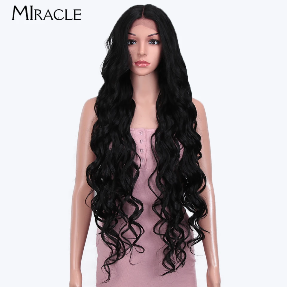 

MIRACLE 40 Inch Synthetic Lace Front Wigs for Women Ombre Black Brown Blonde Wigs Long Loose Deep Wave Wigs Heat Resistant