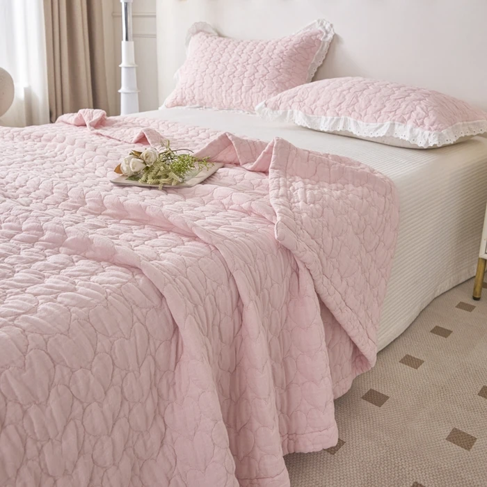 Atmungsaktive Decke aus reiner Baumwolle, gesteppt, mit Herz- und Rosenmuster, für Sofa, Flugzeug, Baby, Erwachsene, Sommerdecke, Dropshipping – Detail 6