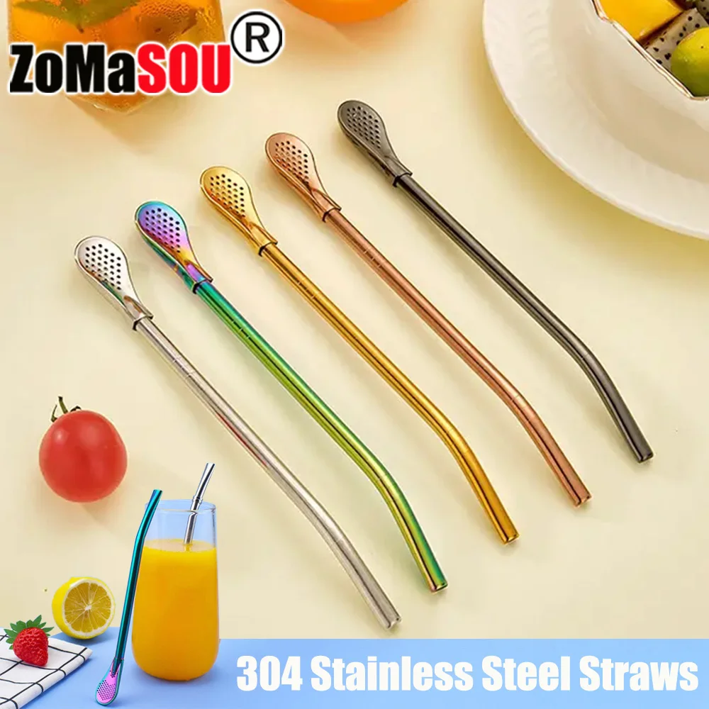 Reusable 304 Stainless Steel Drinking Straws Washable Yerba Mate Spoon Filter