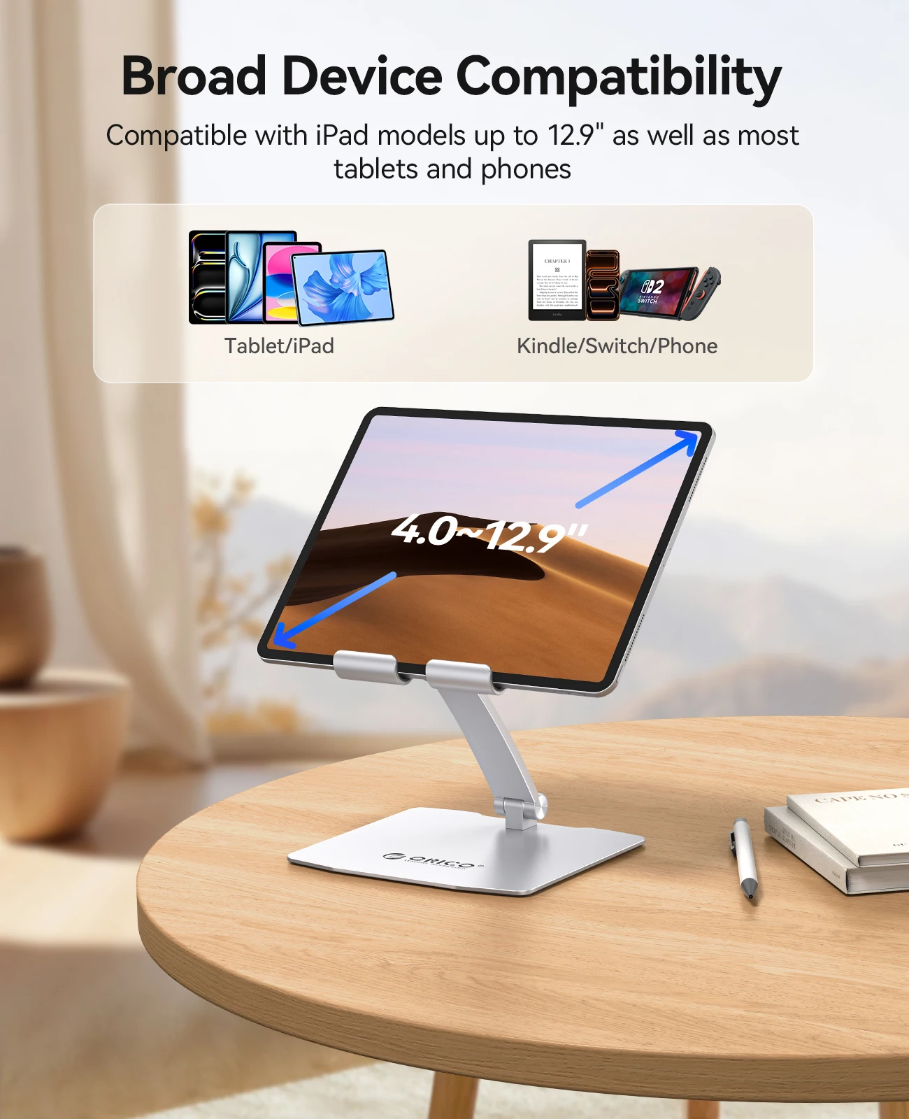 ORICO FB1 조정 가능한 알루미늄 태블릿 스탠드 접이식 휴대폰 홀더 최대 12.9인치 iPad 태블릿용 멀티 앵글 데스크탑 라이저