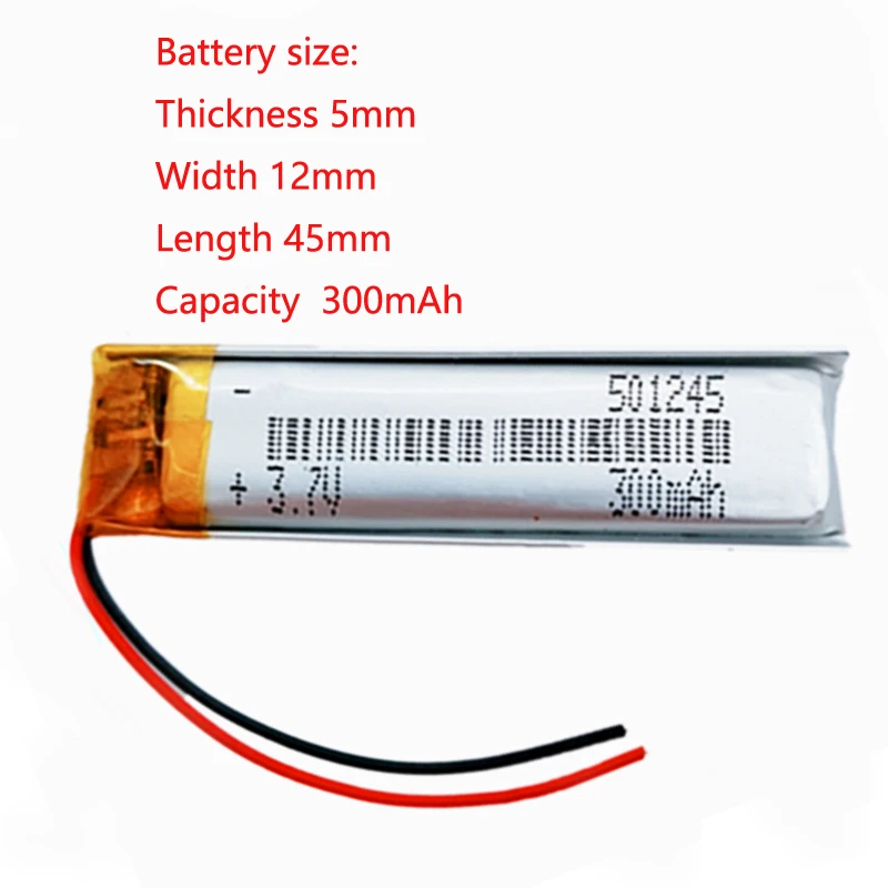 

3.7v Polymer Lithium Battery 501245 Rechargeable 300mah Bluetooth Headset Mp3 Mp4 Small Toy Camera Pen