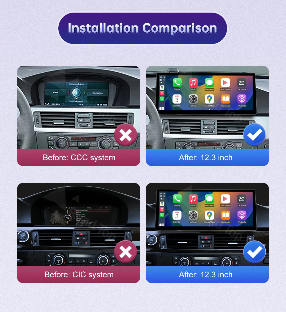 12,3-Zoll-Ultra-Thin-Bildschirm für BMW 5er E60 E61 3er E90 E91 E92 E93 CCC/CIC Wireless Carplay Multimedia-Monitor-Radio fürs Auto – Detail 4
