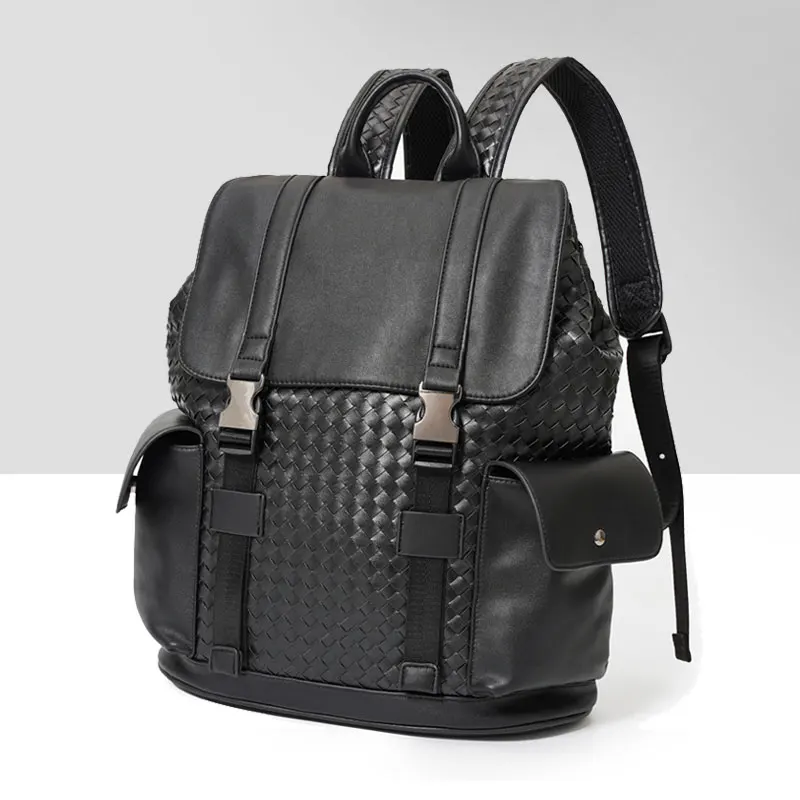 

Fashion Leather Backpack Men Large Capacity Laptop Bag Travel Women Mountaineering Bags Advanced Handmade Knitting Bag For Male