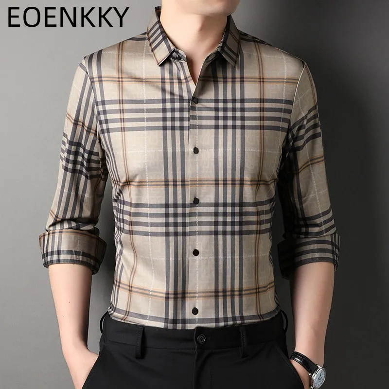 

Luxury Brand Men's Shirts Trend Products High Quality Lapel Stripes No Ironing Seamless European Casual Men's Clothing Autumn