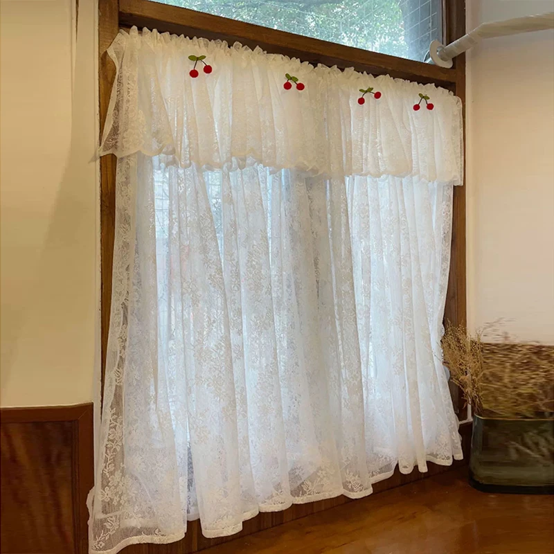 Cotton White Warp Ruffled Cherry Curtains for Living Room French Elegant Lace Valance Curtains for Bedroom Wedding Curtains A583 5