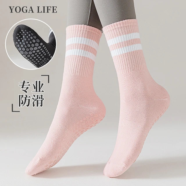 New Solid Color Striped Mid-calf Yoga Pilates Socks for Women