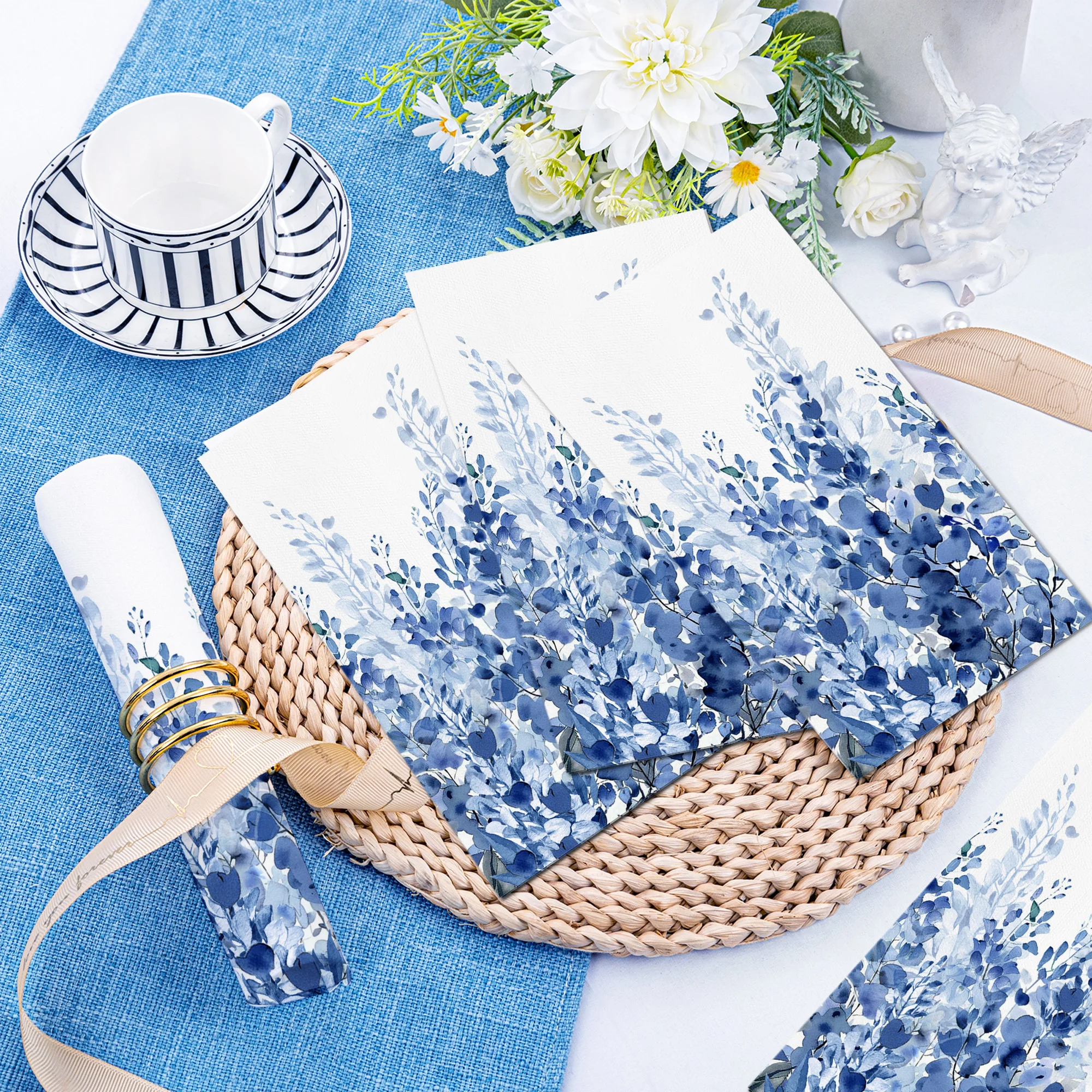 20/40/60 stücke Blaue Blume Schmetterling Servietten Abendessen Papier Taschentücher Esstisch Dekor Für Geburtstag Dekoration Hochzeit Party liefert – Detail 3