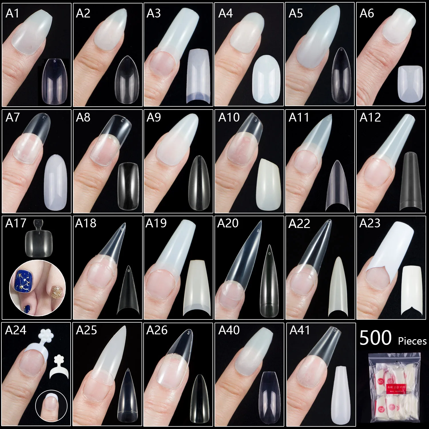 500 Pezzi Di Ballerina Stiletto Bara Arrotondata Quadrata Punte Per Unghie Finte Manicure Punte Per Unghie Finte Lunghe Unghie Finte Punte Per Unghie 