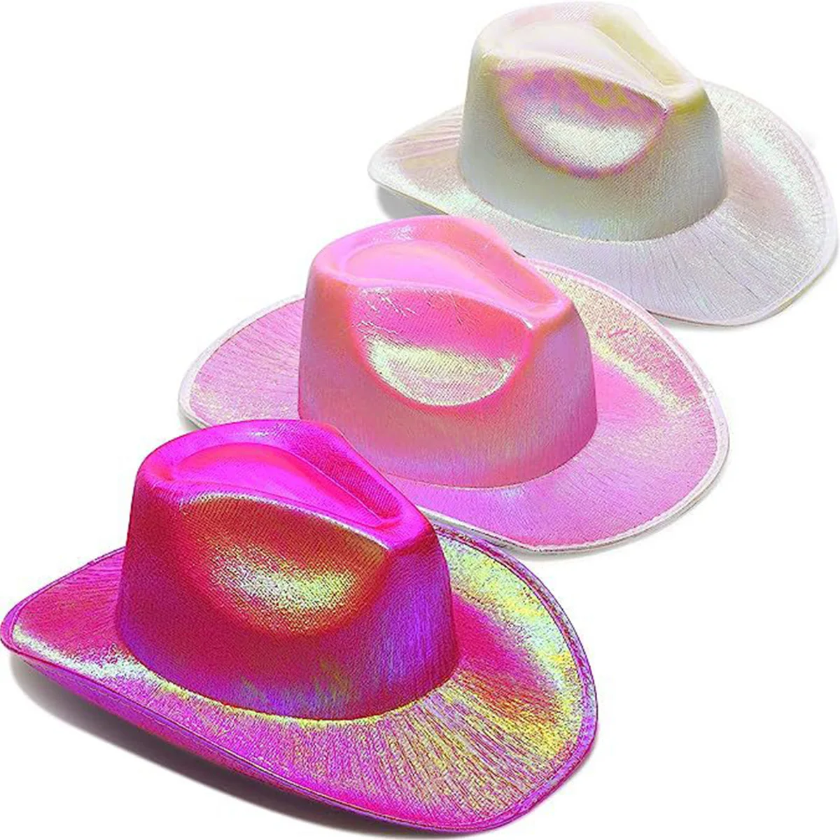 

Halloween Carnival Party Pink Fluorescent Colorful Fisherman Hat Composite laser Cap Western Style Magic Color Cowboy Hat Male