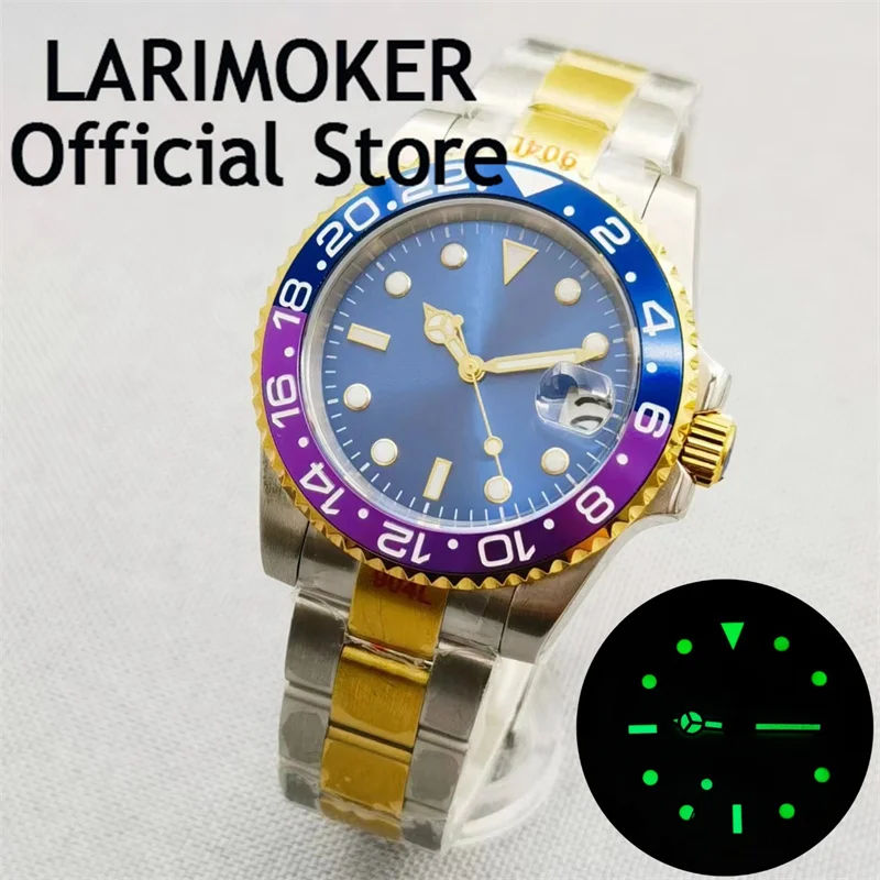 Lari moker 40mm Herren Uhr zweifarbiges Gold gehäuse selbst aufwickeln des Saphirglas nh35 pt5000 Uhrwerk blaues Zifferblatt Edelstahl armband – Detail 4