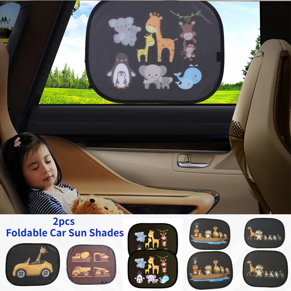 2pcs Foldable Car Sunshade Animal Creative Car Sun Shades Portable Car