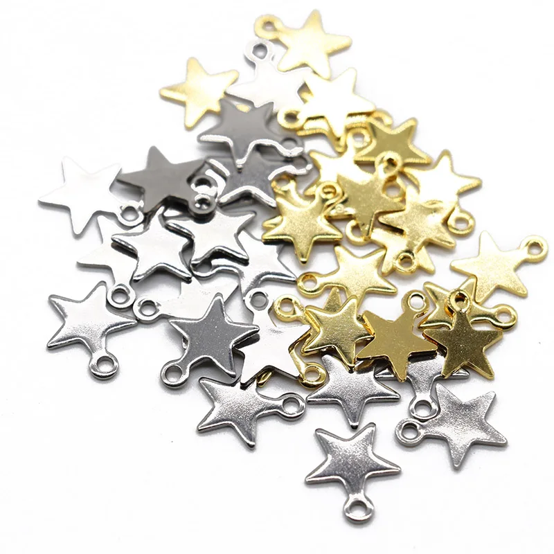 20/50/100pcs/lot 9x10mm Stainless Steel Star Moon Charms Pendants Star Floating Charm for DIY Necklace Jewelry Making Findings