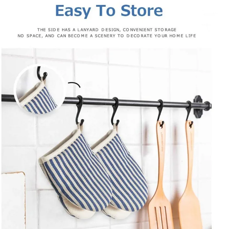 Heat-Resistant Oven Gloves Japanese-style Stripe Mini Oven Mitts Baking Gloves with Hanging Loops Hot Gloves for Cooking