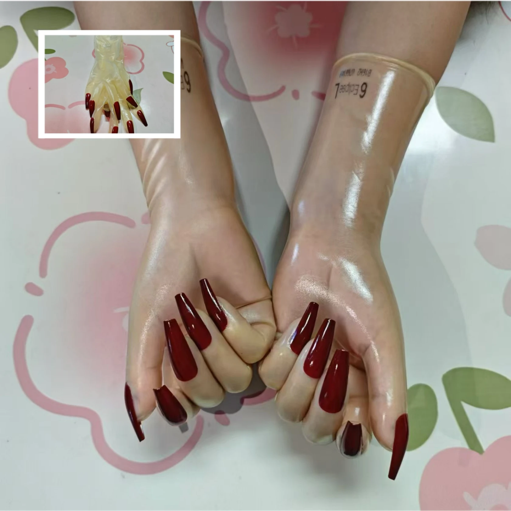 Male to Female Ultra Thin Transparent Malaysian Latex Material Tight Binding Kigurumi Medium Length Zentai Nail Latex Gloves kigurumi pajamas