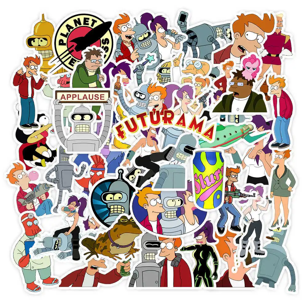 50 Stück Futurama-Aufkleber für Mobiltelefone, Computer, Kühlschränke, Fahrräder, Autos, Helme, Geburtstagsfeiern, Weihnachten, Halloween