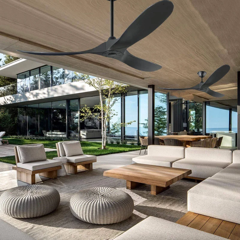 Ceiling Fan With Remote Control Reversible DC Motor For Patio Bedroom Living Room Outdoor Black Ventilator